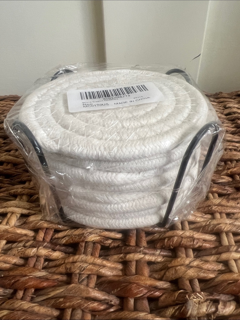 White Cotton Coasters with Black Metal Holder - Home Bath